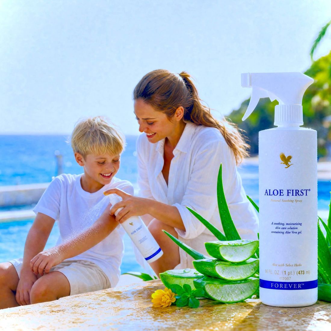 Aloe First Forever Living — spray cu 81% gel de Aloe Vera, printre plante de aloe